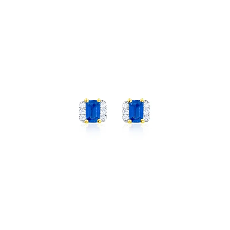 14kt Yellow Gold Pave Diamond Blue Sapphire Studs sold by Meira T