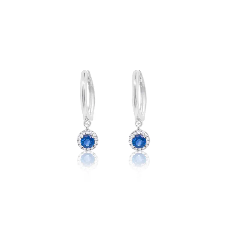 14 Kt White Gold Blue Sapphire Huggies sold by Meira T