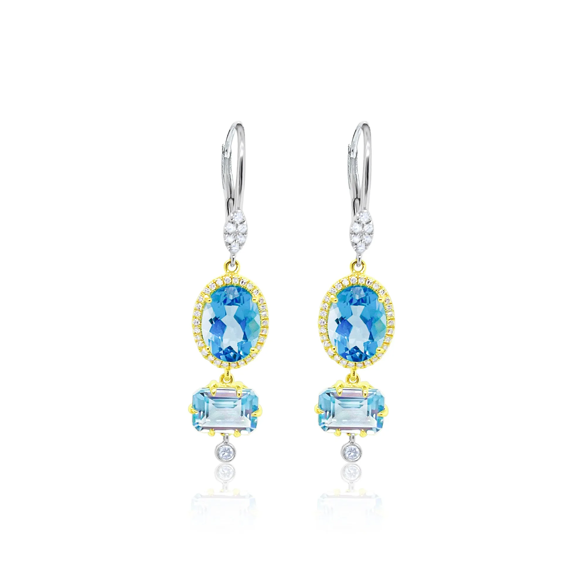 14kt Yellow and White Gold Blue Topaz Earrings with Diamonds sold by Meira T