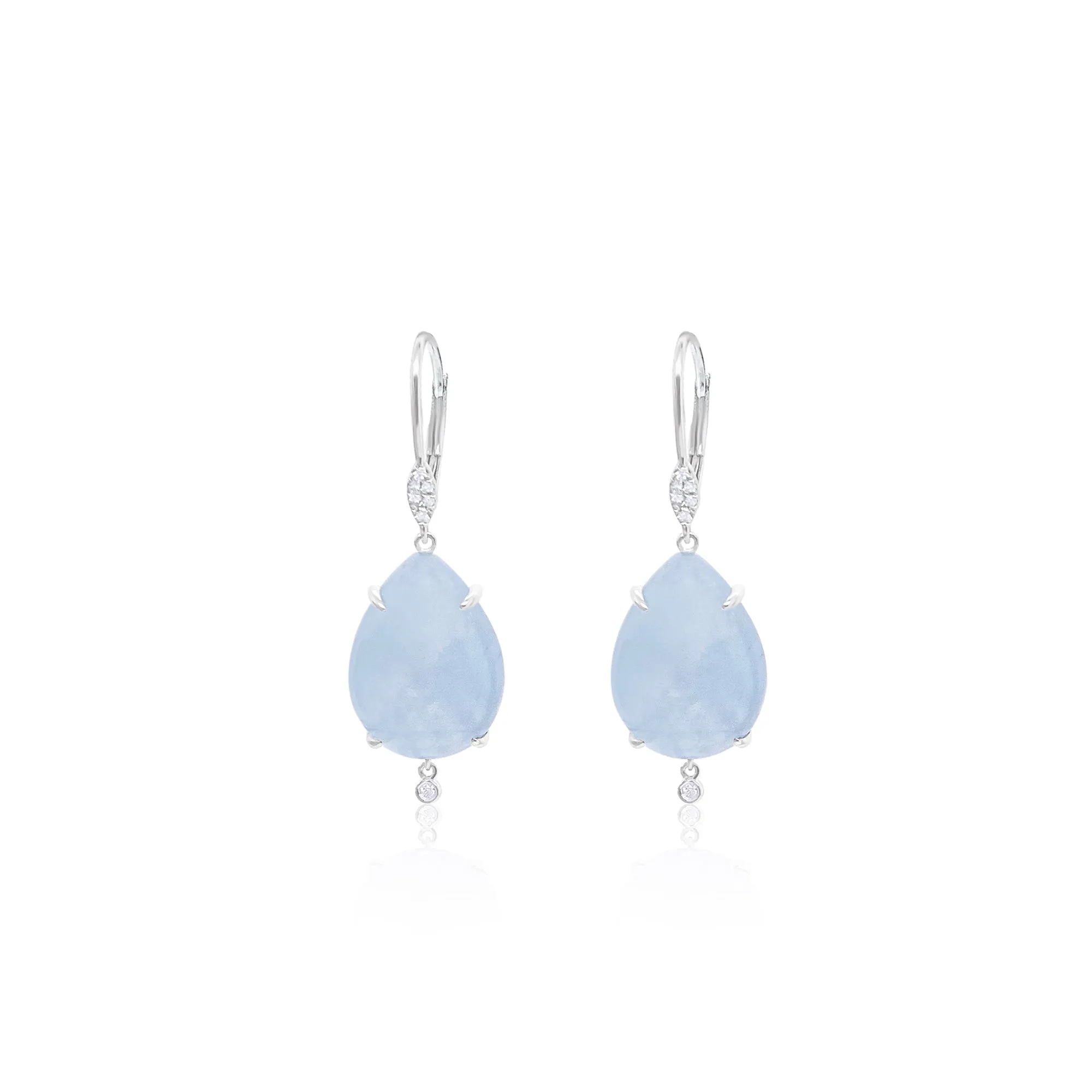 White Gold, Silver, and Milky Aqua Drop Earrings sold by Meira T