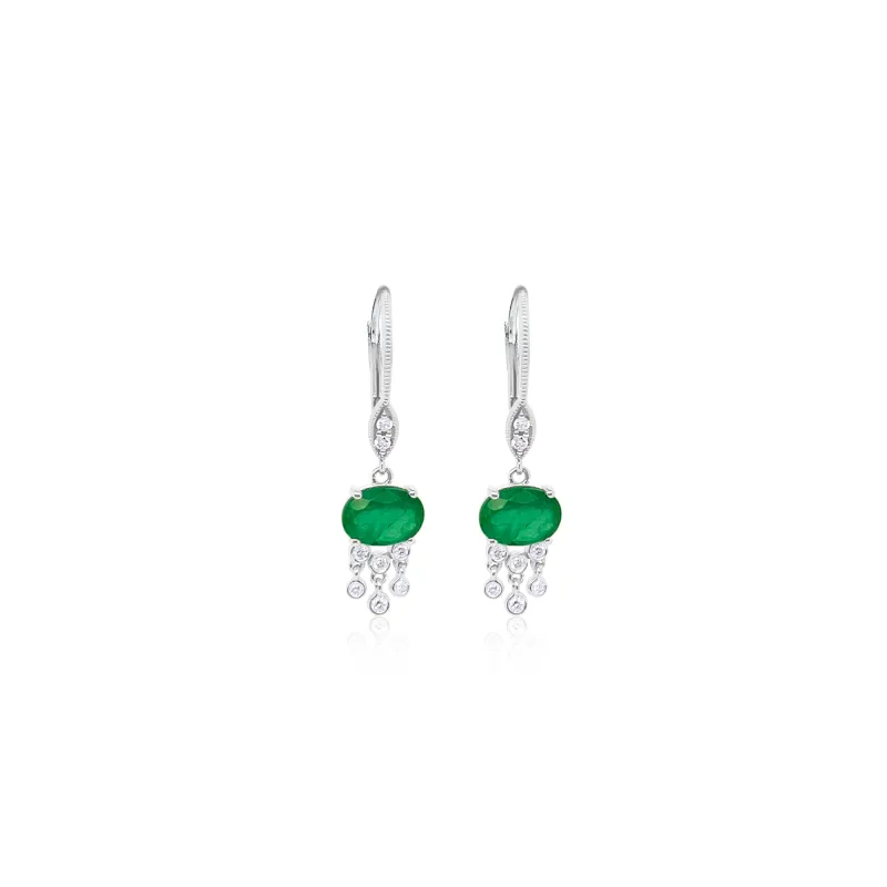 14 Kt White Gold Emerald Diamond Fringe Earrings sold by Meira T