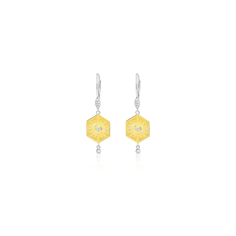 Yellow Gold Hexagon Diamond Starburst Hoops sold by Meira T