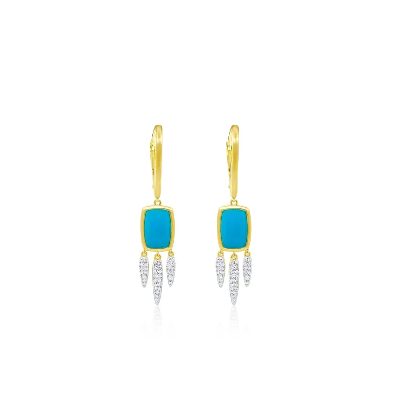 Yellow Gold Turquoise Diamond Fringe Hoop Earrings sold by Meira T