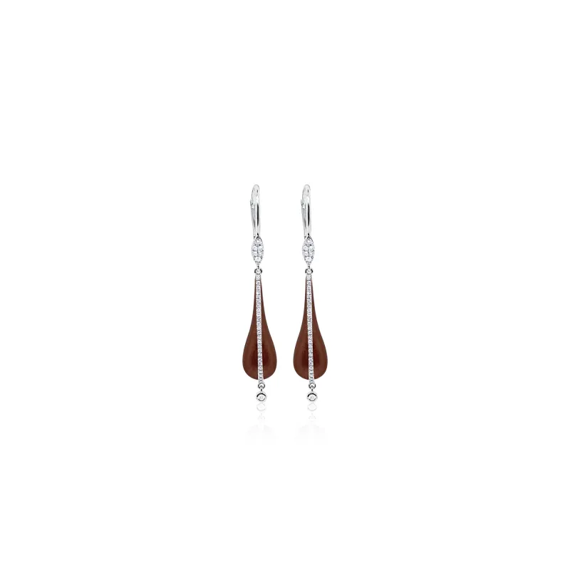 White Gold Maroon Rhodium Diamond Teardrop Earrings Silver Center sold by Meira T