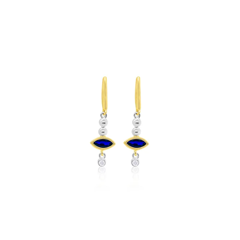14kt Two Tone Gold Blue Sapphire Oval Diamond Earrings sold by Meira T