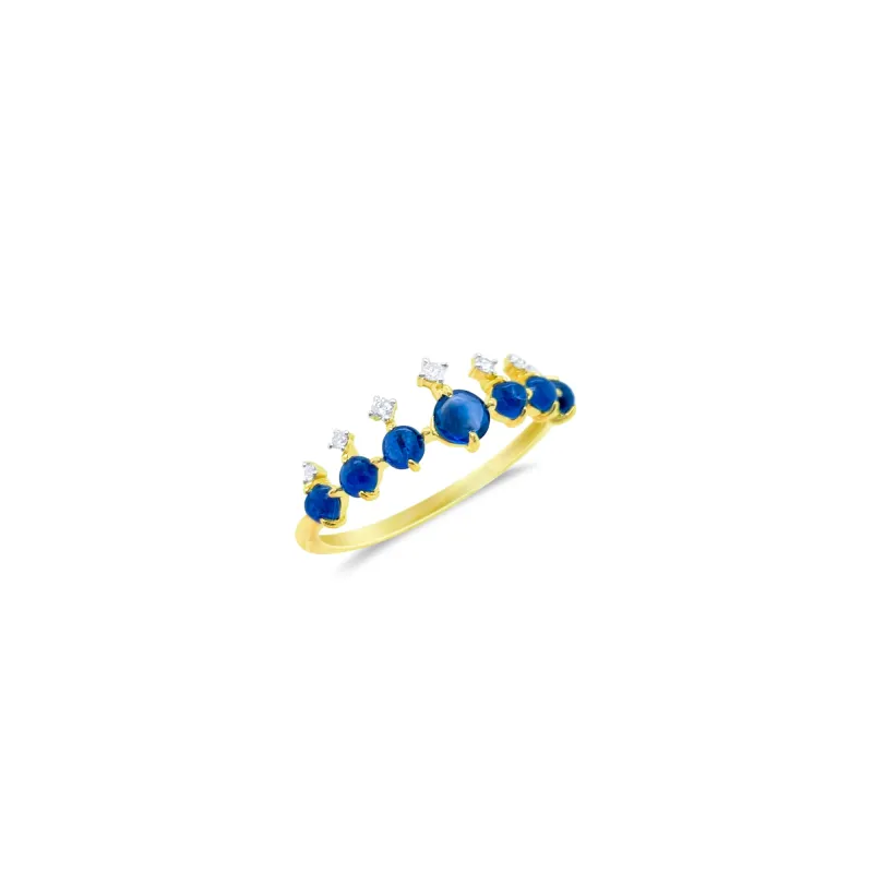 14kt Yellow Gold Diamond and Blue Sapphire Crown Ring Size 6.5 sold by Meira T