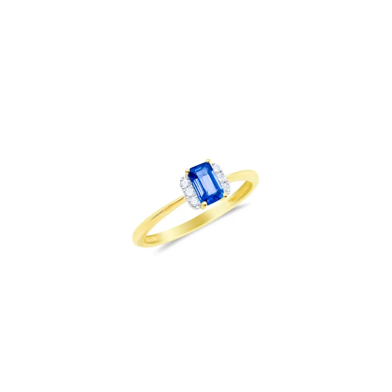 14kt Yellow Gold Diamond and Blue Sapphire  Emerald Cut Ring sold by Meira T