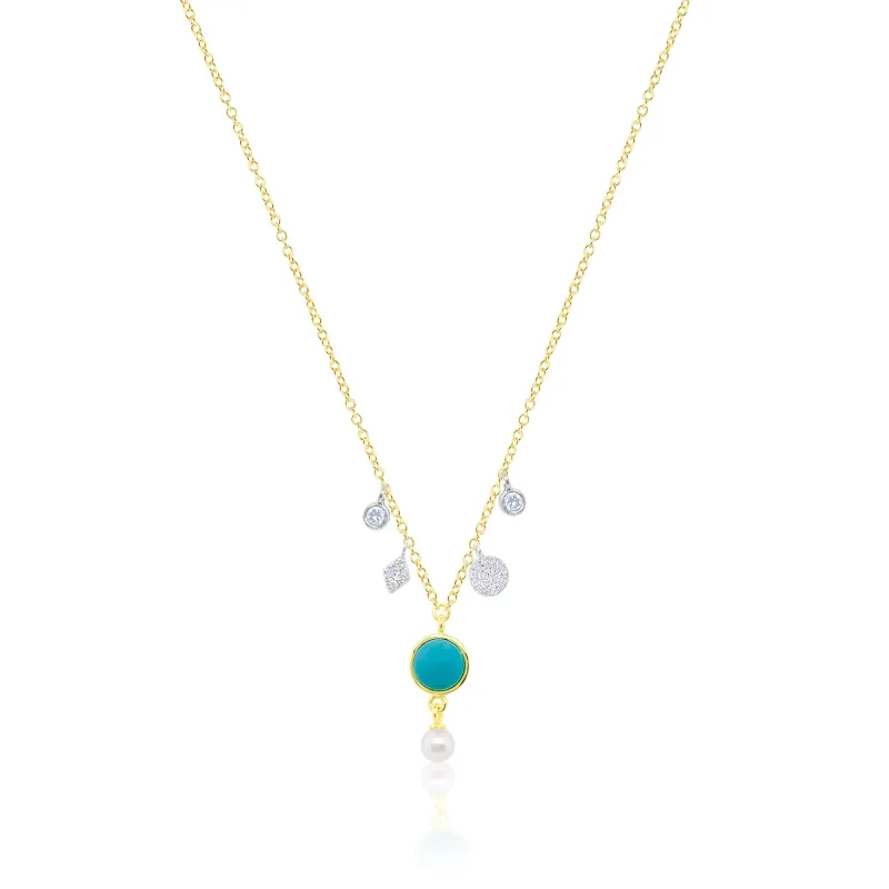 14kt Yellow Gold Diamond Turquoise Necklace sold by Meira T