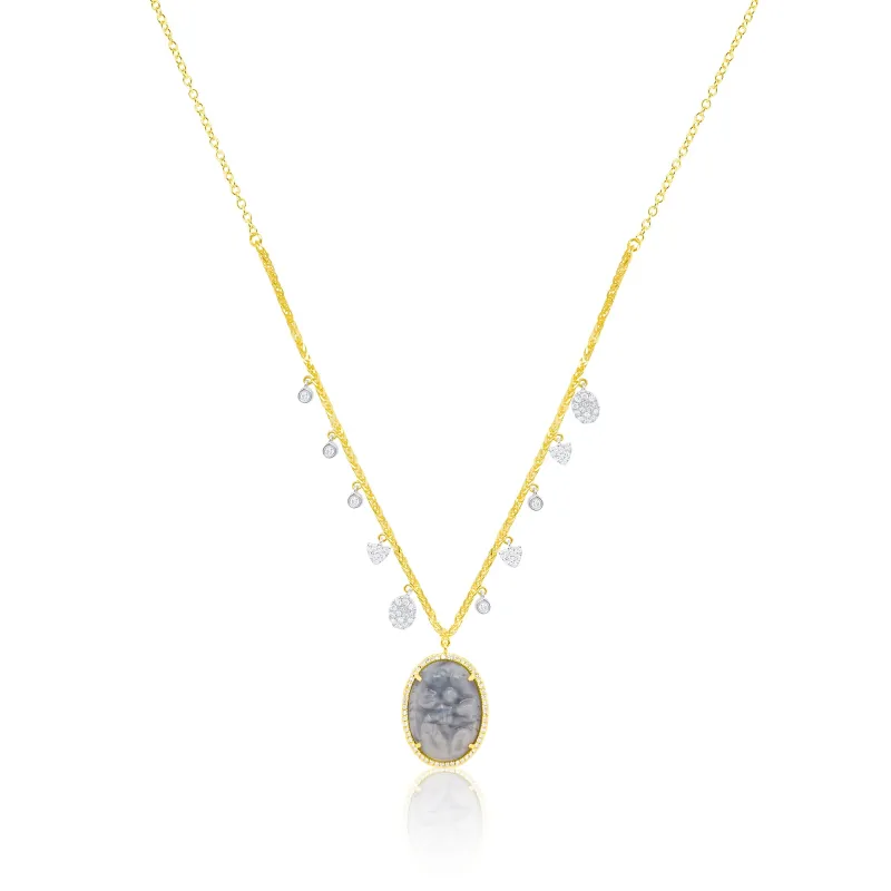 14kt Yellow Gold Diamond Chalcedony Carved with a Flower Surrounded by Diamonds sold by Meira T