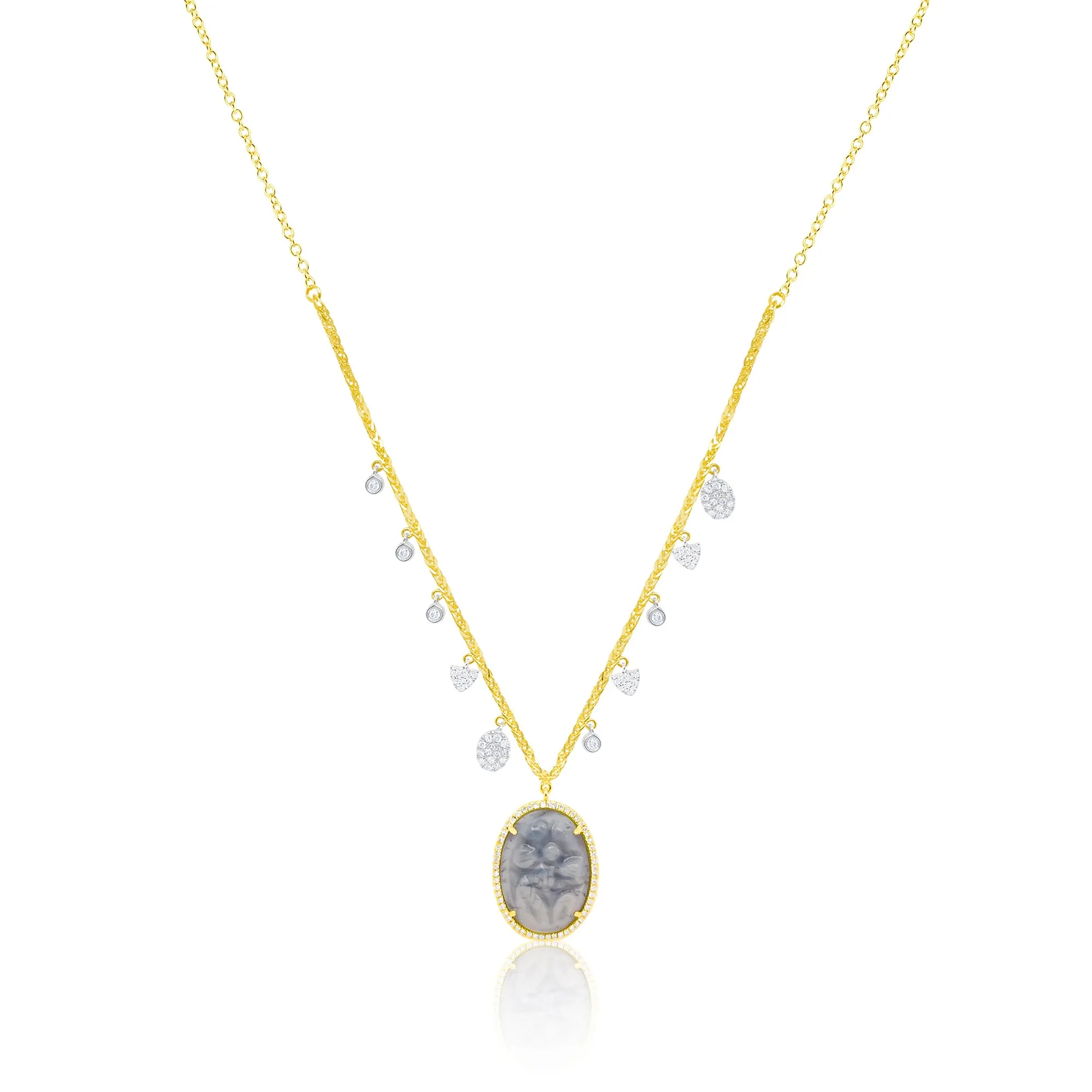 14kt Yellow Gold Diamond Chalcedony Carved with a Flower Surrounded by Diamonds sold by Meira T
