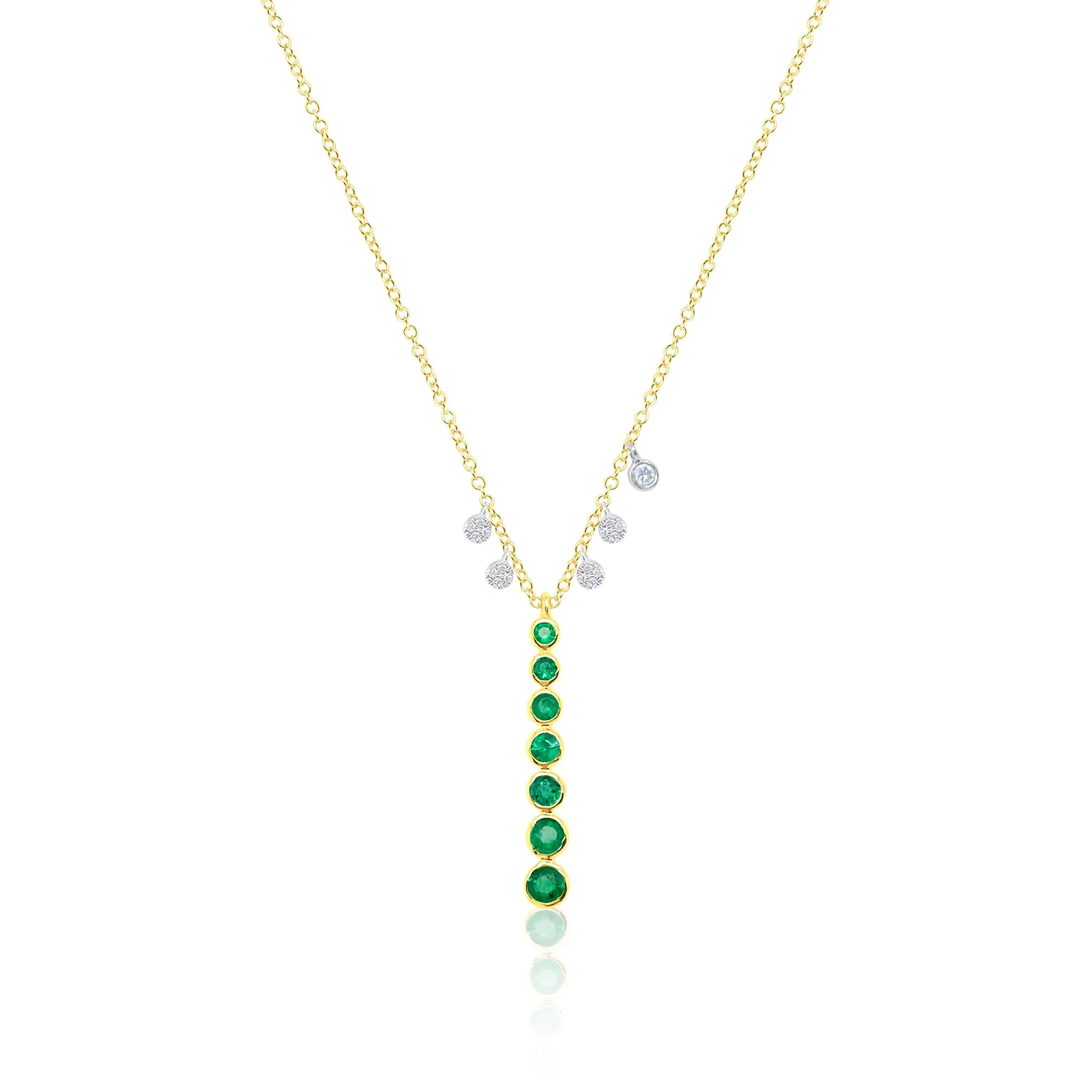Yellow Gold Emerald Bar Necklace with Diamond Charms sold by Meira T