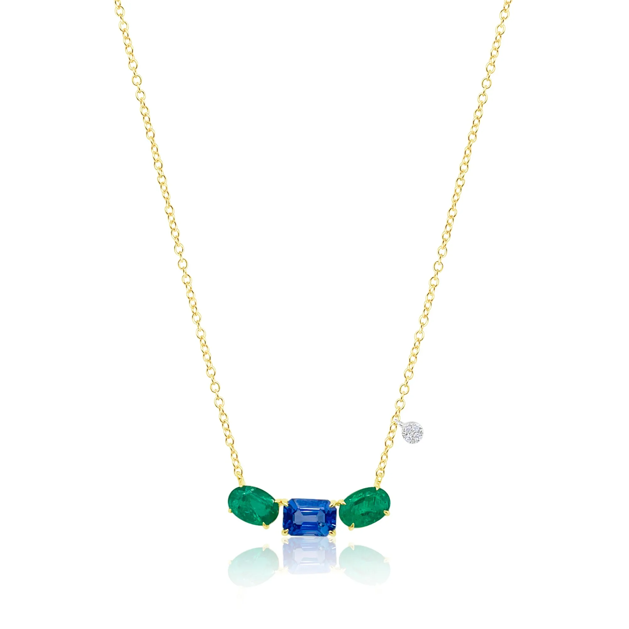 14kt Yellow Gold Emerald Blue Sapphire Diamond Necklace sold by Meira T