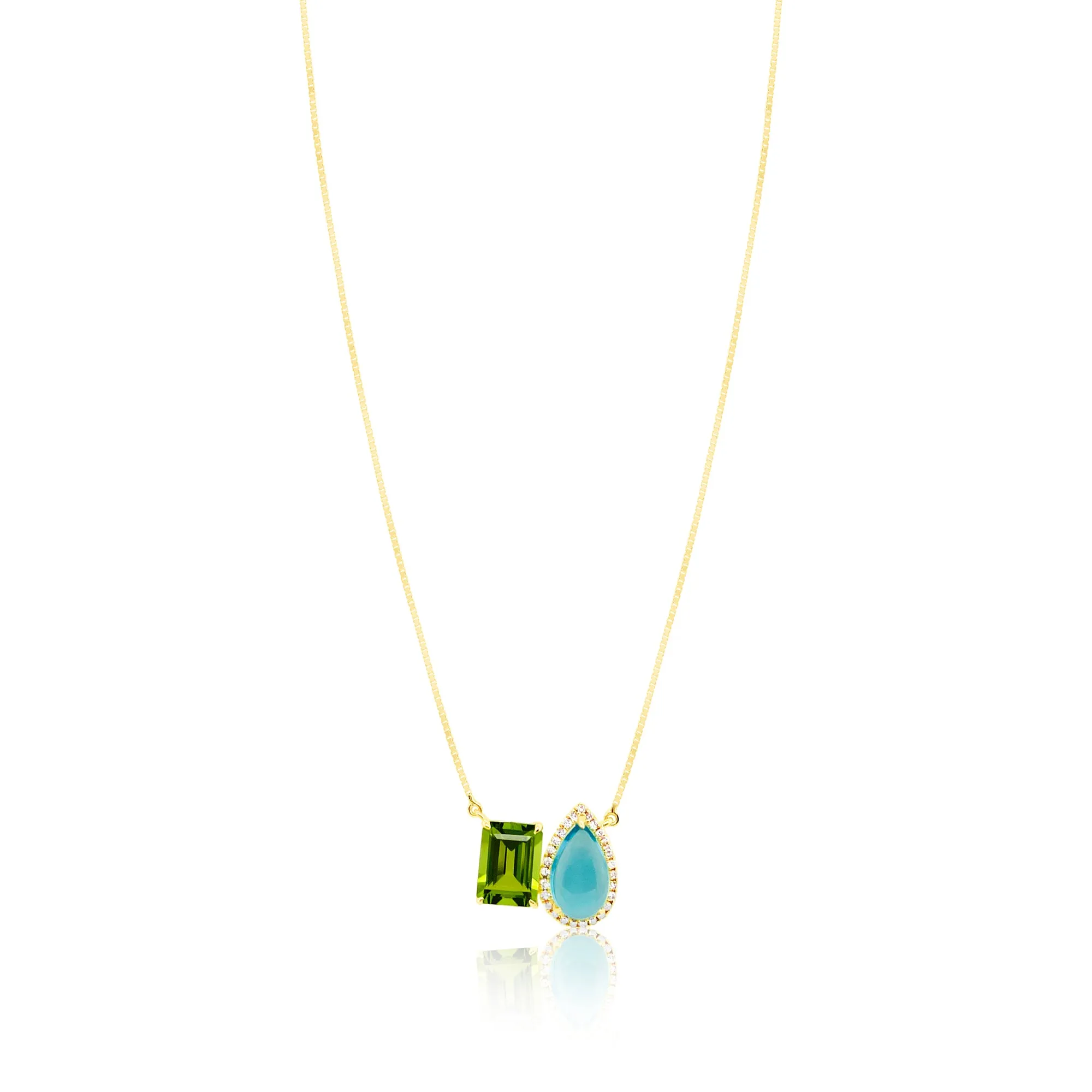 14kt Yellow Gold Blue Topaz Peridot Diamond Necklace sold by Meira T