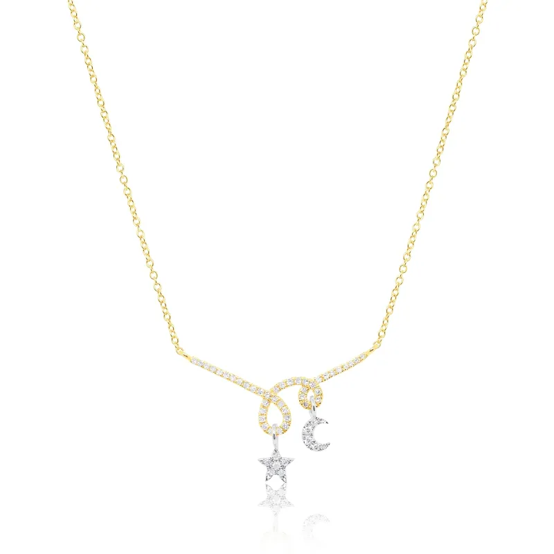 14kt Yellow Gold Moon and Star Twist Diamond Necklace sold by Meira T