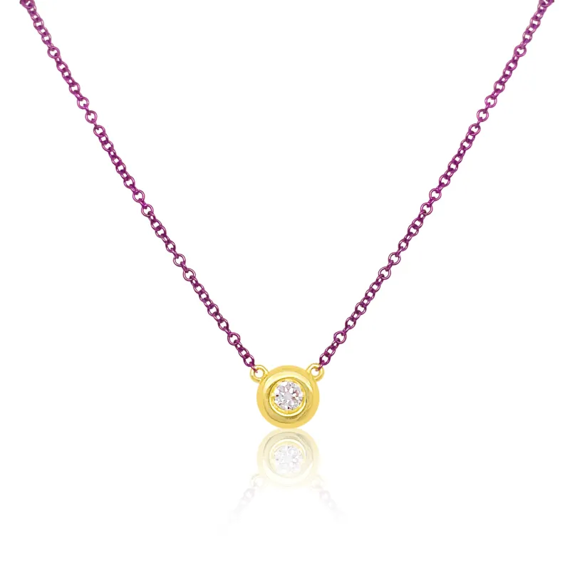 Yellow Gold Purple Prism Necklace with Diamond Center sold by Meira T