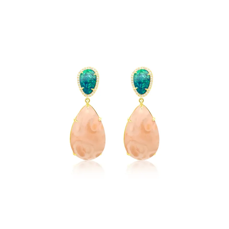 14kt Yellow Gold Opal and Fossil Diamond Earrings sold by Meira T