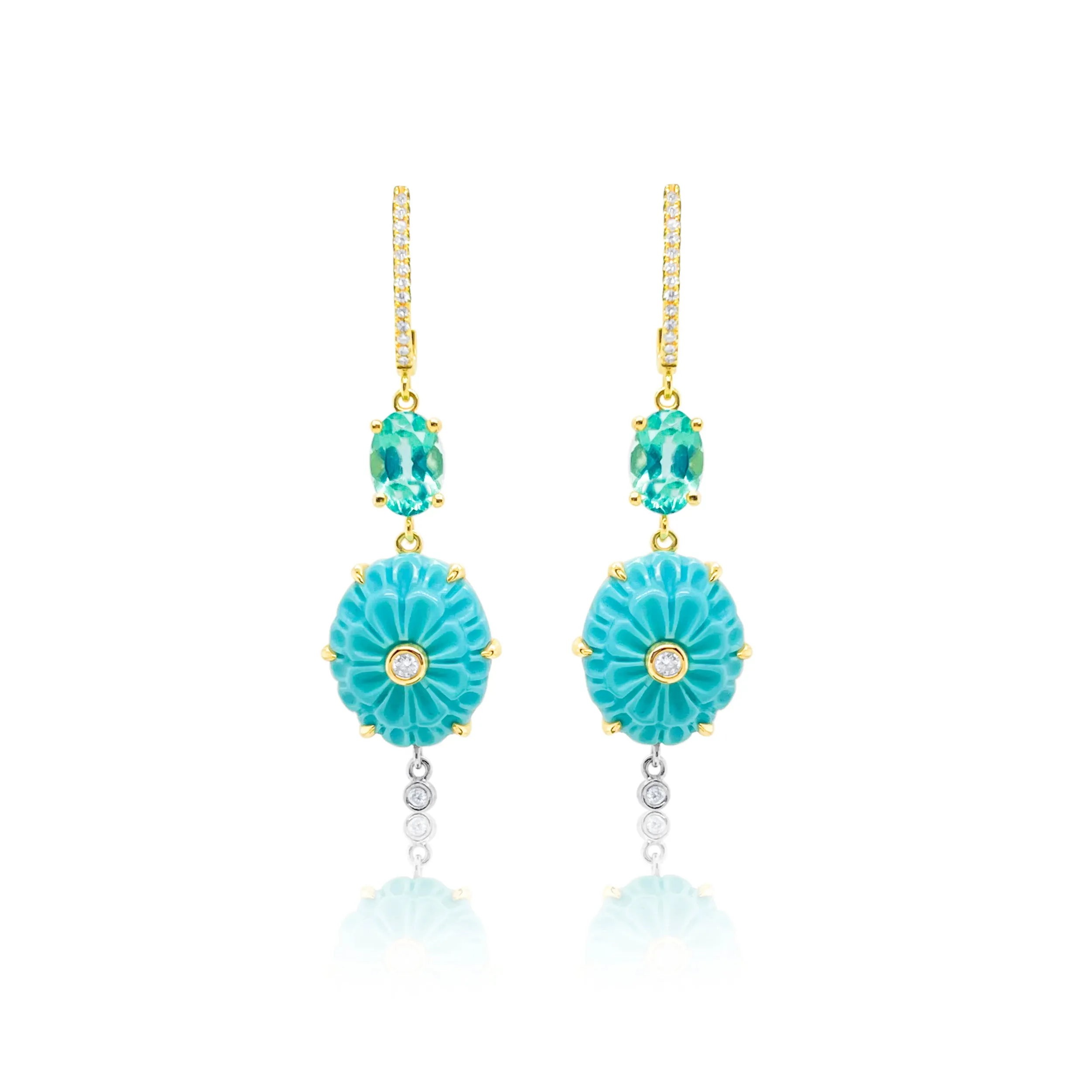 14kt Yellow Gold Turquoise Apatit Diamond Earrings sold by Meira T