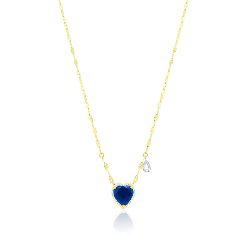14kt Yellow Gold  Rough Blue Sapphire Heart Necklace with Diamond Halo sold by Meira T