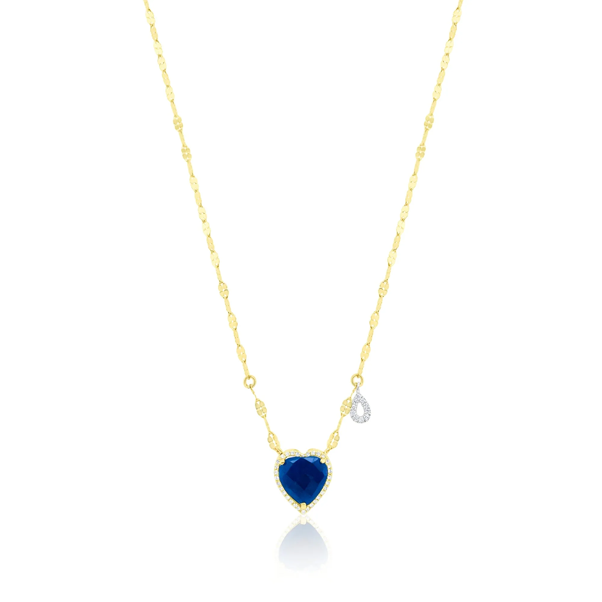 14kt Yellow Gold Rough Blue Sapphire Heart Necklace with Diamond Halo sold by Meira T