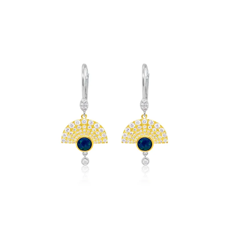 14kt Two Tone Opal Fan Diamond Earring sold by Meira T