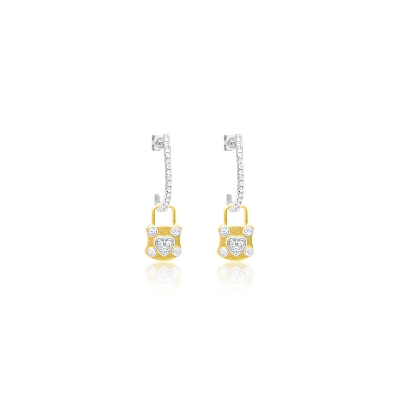14kt Two-Tone Gold Lock Heart Diamond Earings sold by Meira T