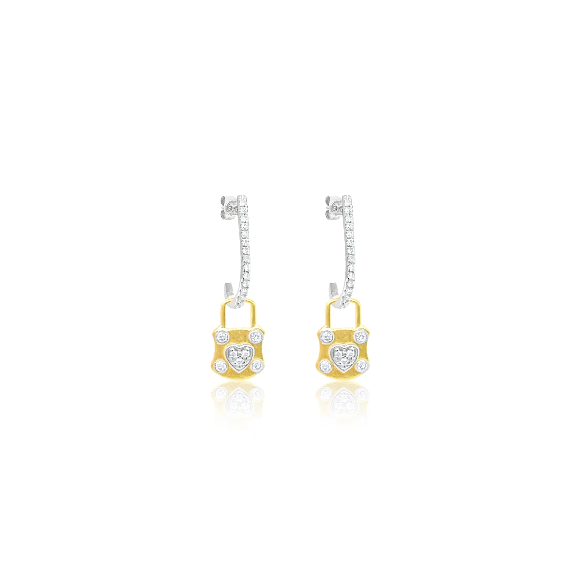 14kt Two-Tone Gold Lock Heart Diamond Earings sold by Meira T