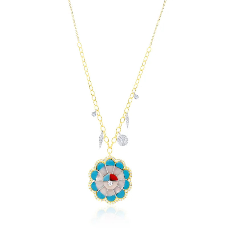 Yellow Gold Mosaic Necklace with Diamond Charms sold by Meira T