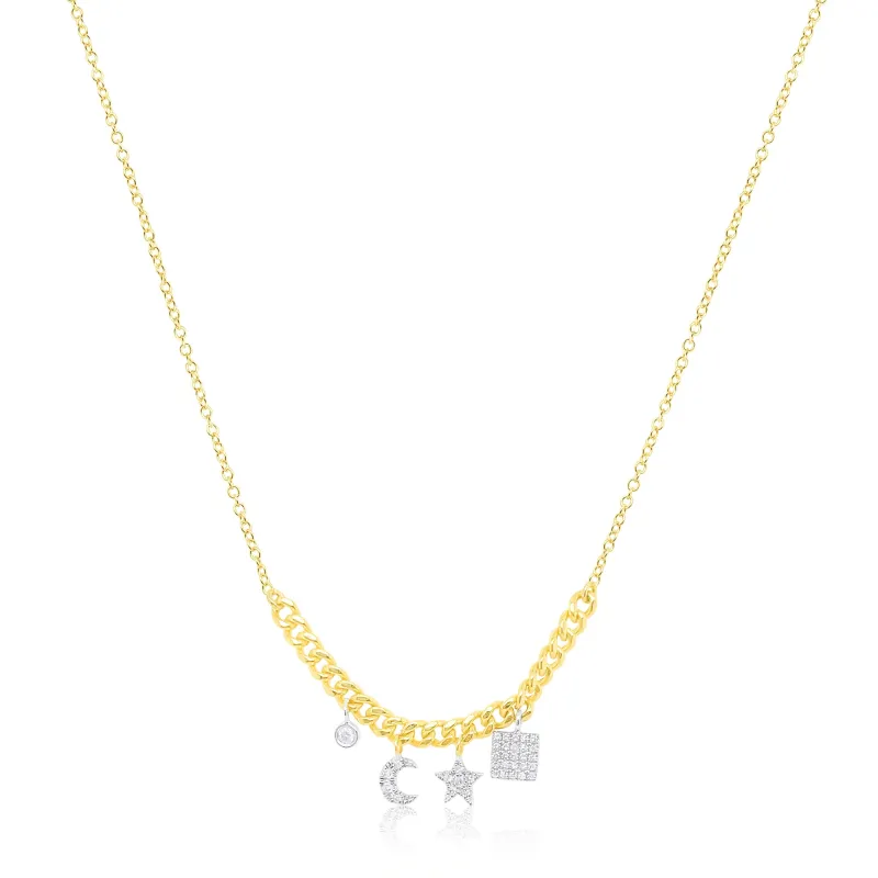 Yellow Gold Moon and Star Diamond Cuban Chain Necklace sold by Meira T
