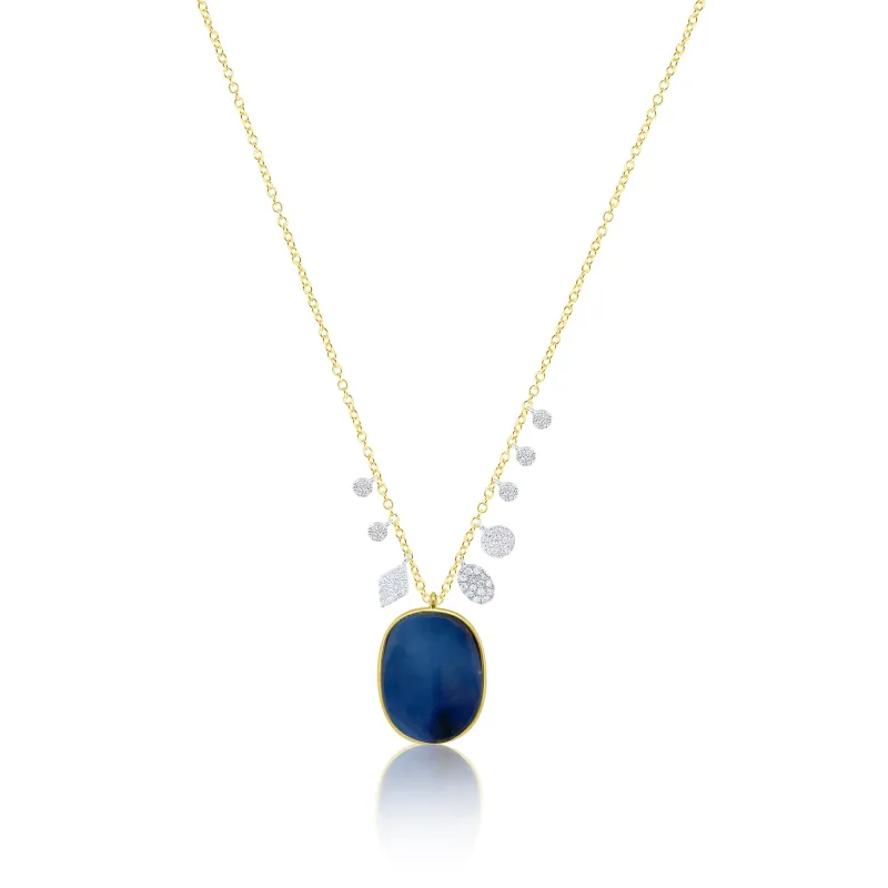 14kt Yellow Gold Blue Opal Gemstone Diamond Necklace sold by Meira T