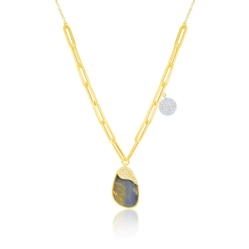 14kt Yellow Gold Boulder Opal Diamond Necklace sold by Meira T