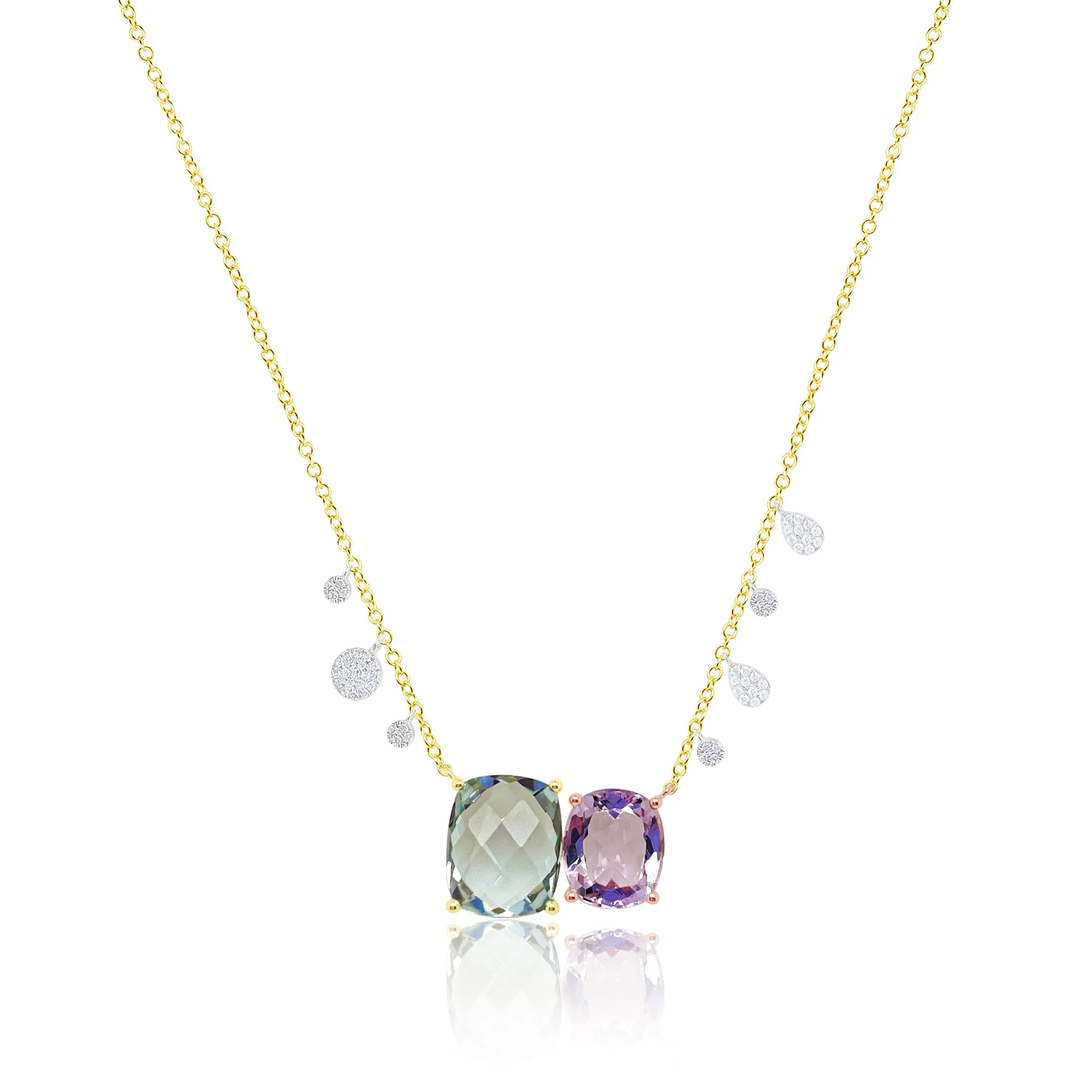 Amethyst and Green Amethyst Two Stone Necklace with Diamonds sold by Meira T