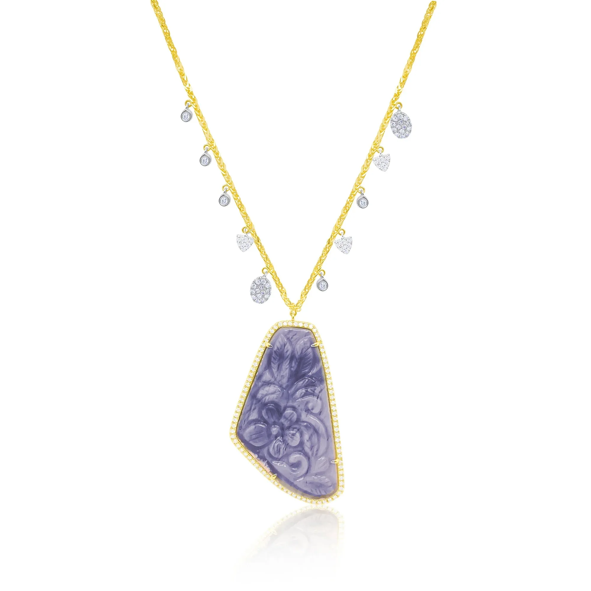 14kt Yellow Gold Silver Center Blue Opal Diamond Necklace sold by Meira T