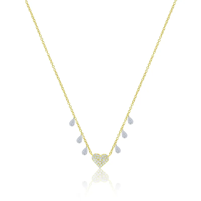Meira T 14k Yellow Gold Diamond Heart Charm and Diamond Teardrop Necklace sold by Meira T