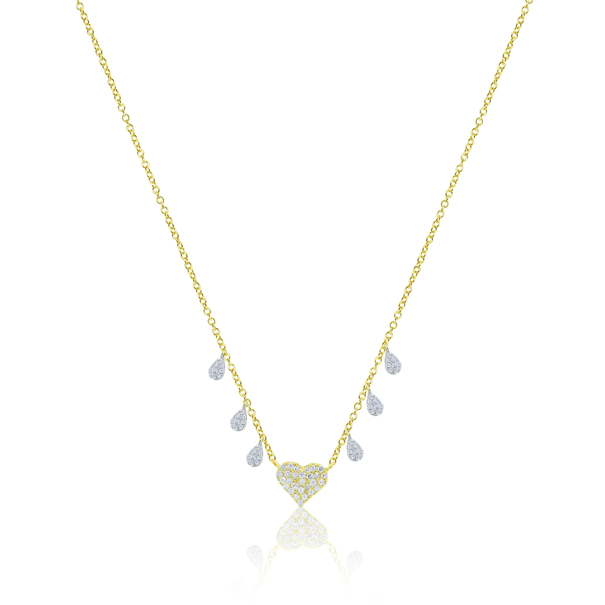 Meira T 14k Yellow Gold Diamond Heart Charm and Diamond Teardrop Necklace sold by Meira T