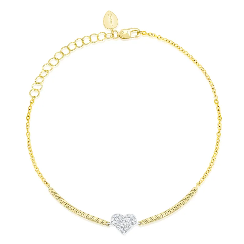 Meira T 14k Yellow Gold Snake Chain Diamond Heart Charm Bracelet sold by Meira T