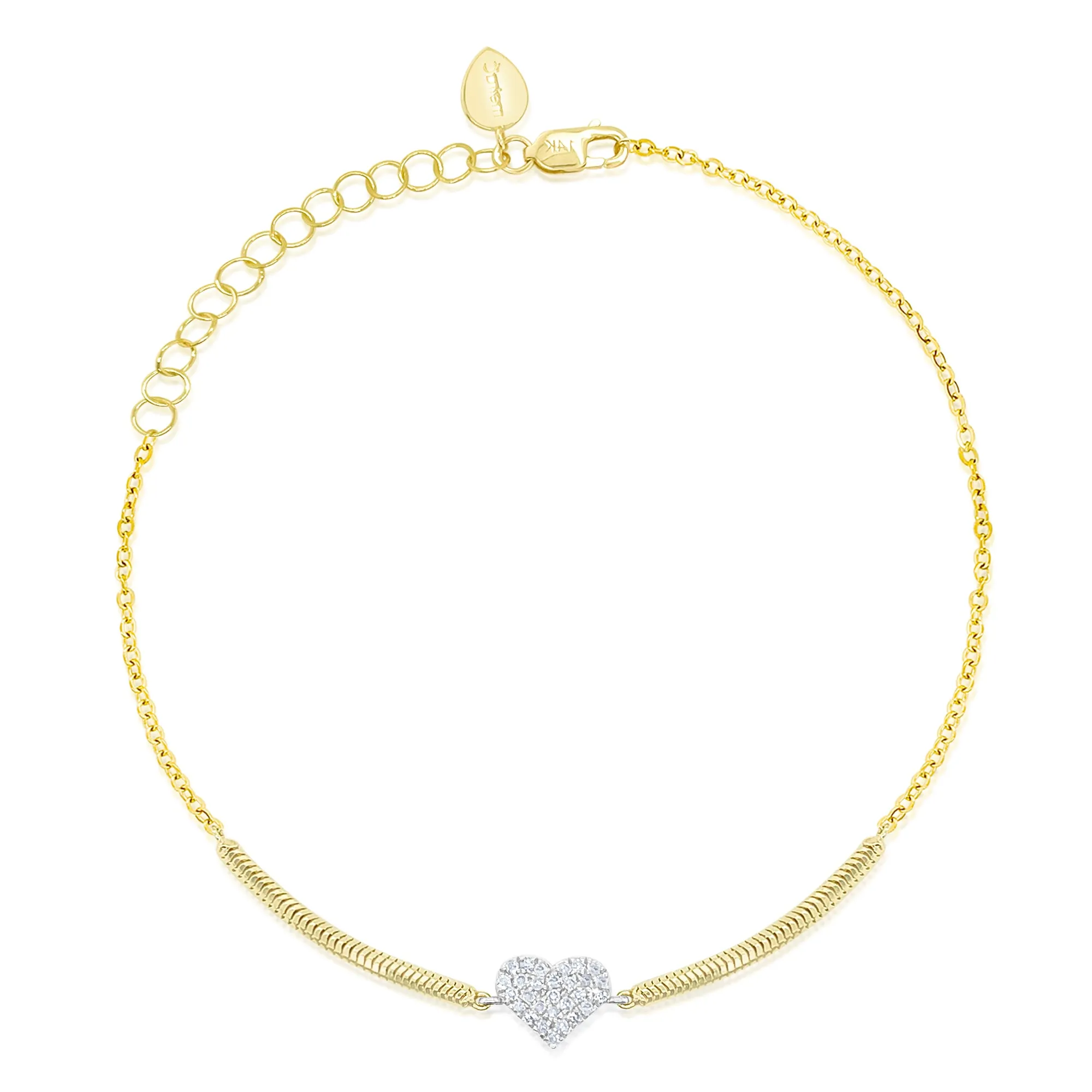 Meira T 14k Yellow Gold Snake Chain Diamond Heart Charm Bracelet sold by Meira T