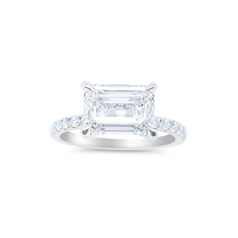 Horizontal LAB Emerald Cut Engagement Ring sold by Meira T