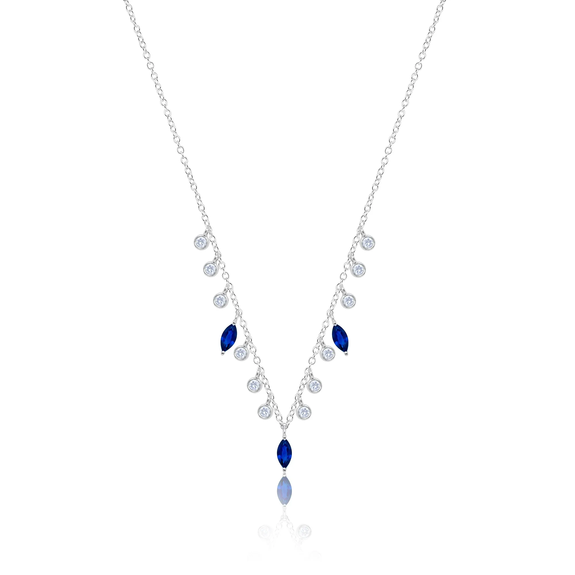 14kt White Gold Blue Sapphire Diamond Necklace sold by Meira T
