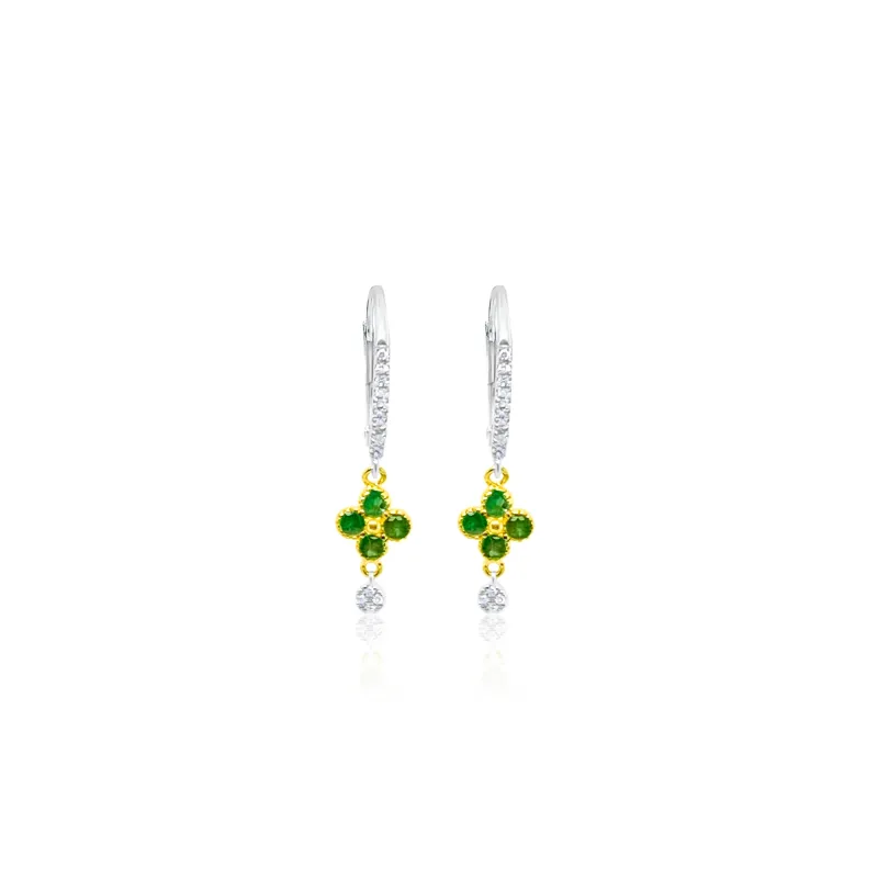 White and Yellow Gold Emerald Earrings sold by Meira T