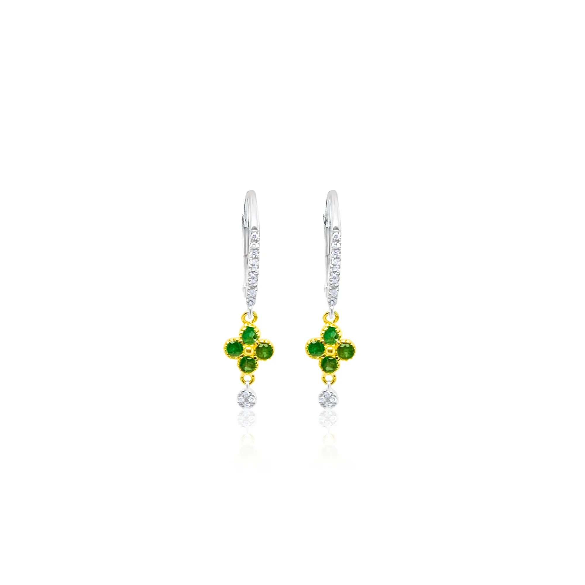 White and Yellow Gold Emerald Earrings sold by Meira T