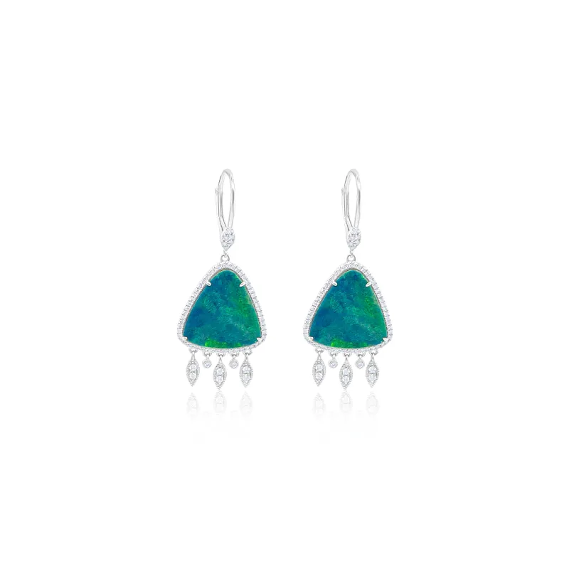 White Gold Opal and Diamond Fringe Earrings sold by Meira T