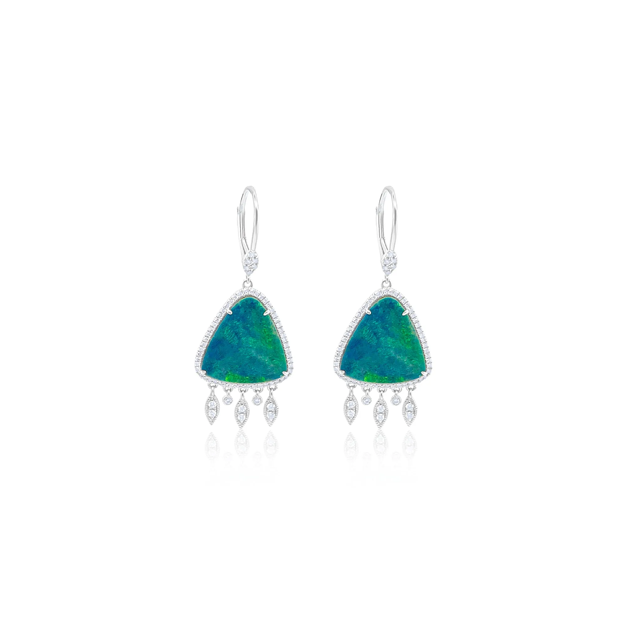 White Gold Opal and Diamond Fringe Earrings sold by Meira T