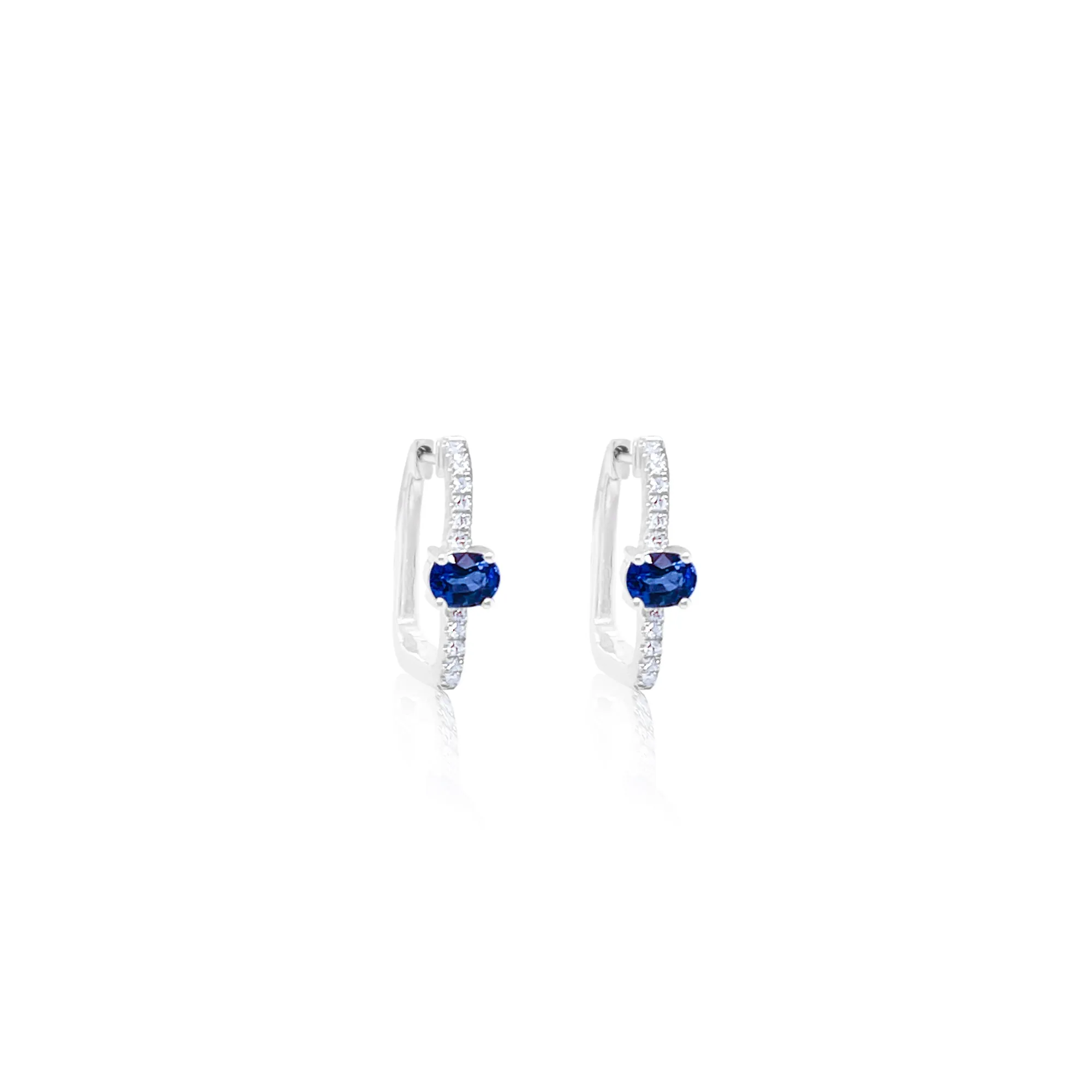White Gold Blue Sapphire Hoop Earrings sold by Meira T