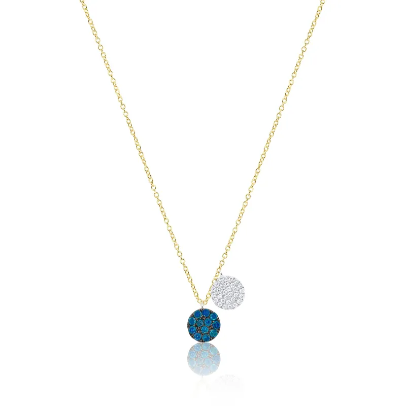 Yellow Gold Blue Diamond and White Diamond Disc Necklace sold by Meira T