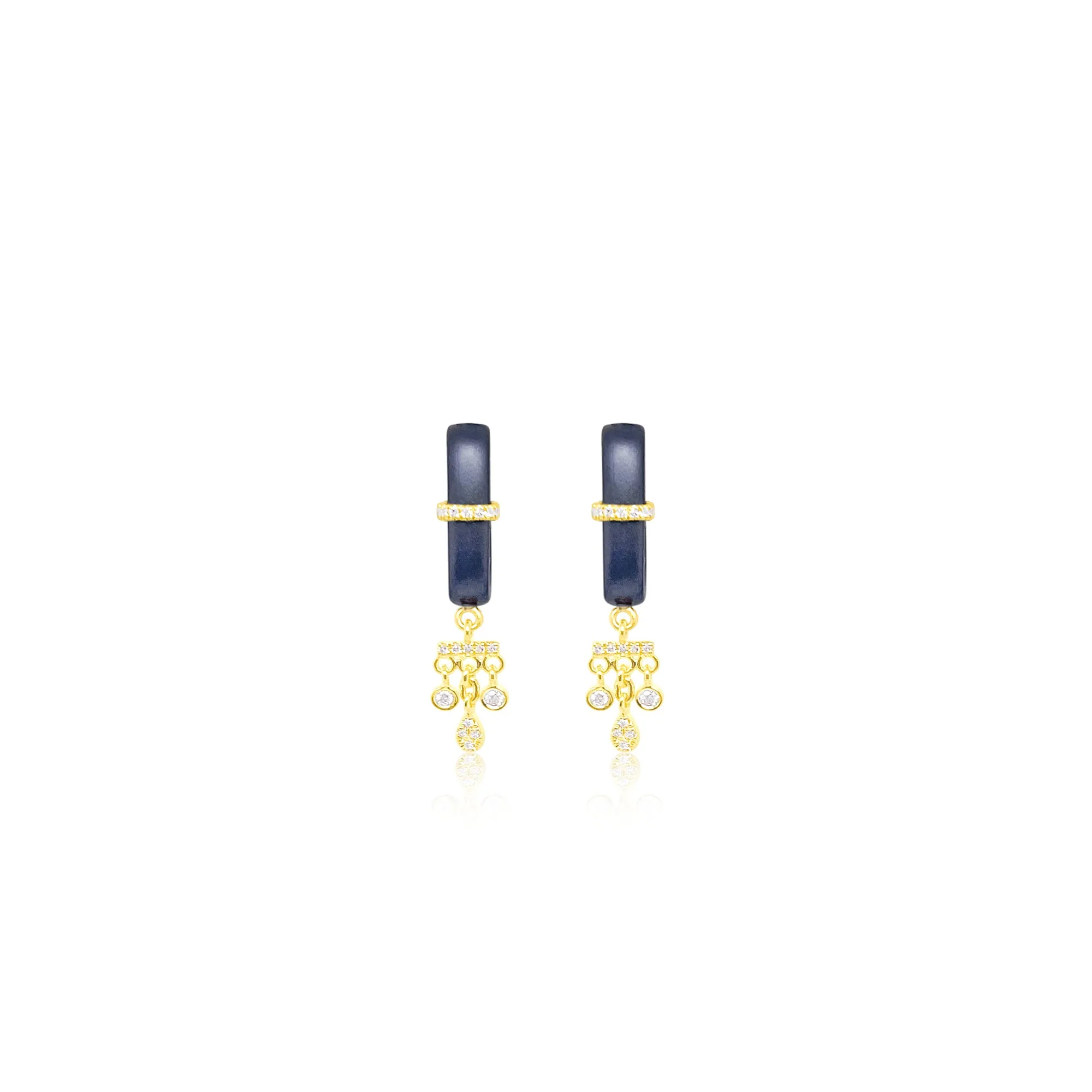 Blue Rhodium Yellow Gold Hanging Diamond Bezel Stud Hoops sold by Meira T
