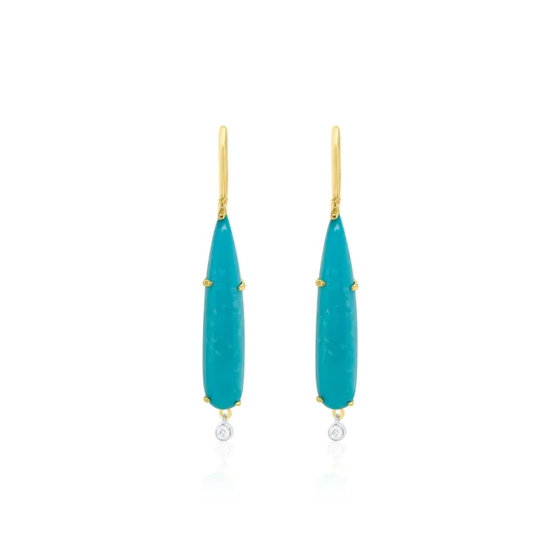 14 Kt Yellow Gold Turquoise Statement Earrings sold by Meira T