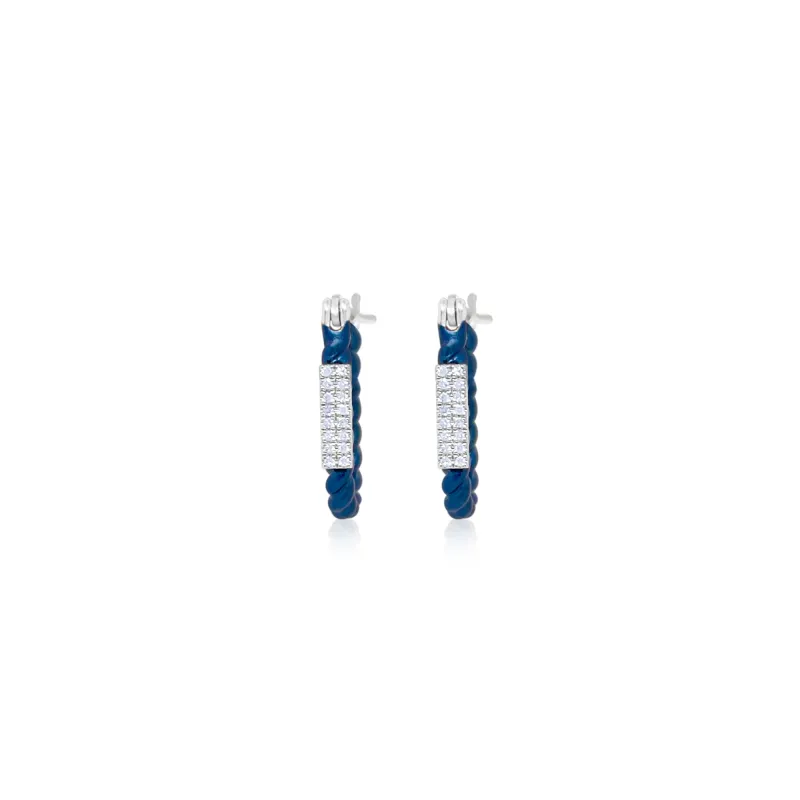 Blue Rhodium Silver White Gold Diamond Earrings sold by Meira T