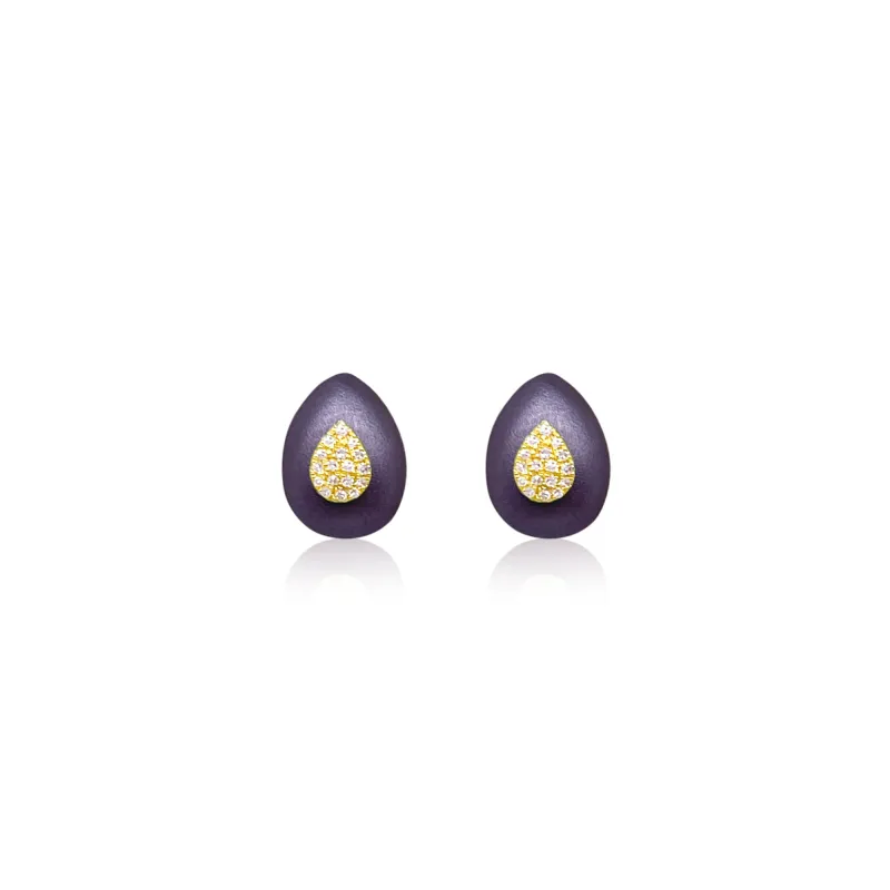 Purple Rhodium Yellow Gold Diamond Teardrop Stud Earrings sold by Meira T