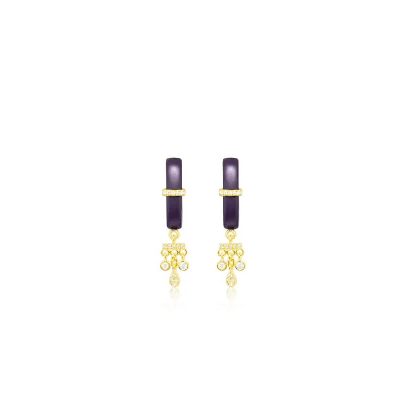 Purple Rhodium Hanging Diamond Bezel Stud Hoops sold by Meira T