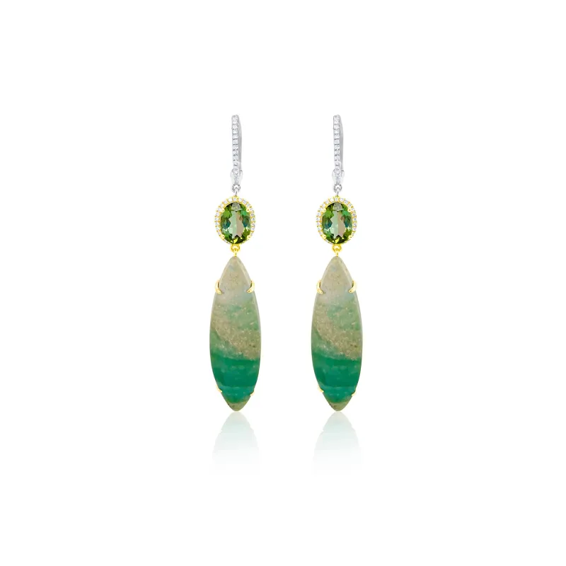 Yellow Gold Peridot and Opalized Wood Earrings sold by Meira T